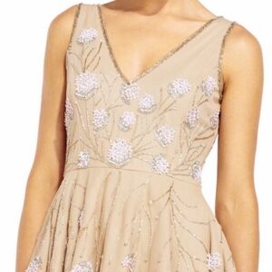 Adrianna Papell Champagne Dress with Beaded Detail